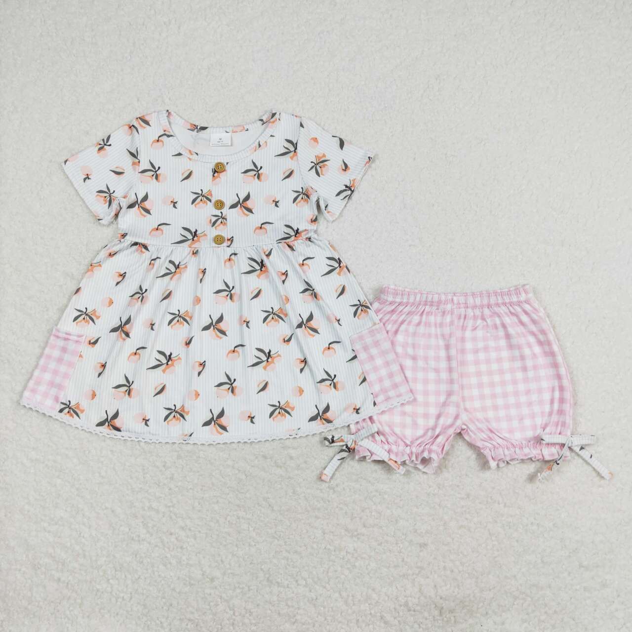 GSSO1000 Fruit Tunic Top Plaid Shorts Girls Summer Clothes Set
