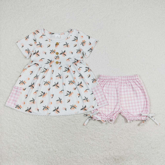 GSSO1000  Fruit Tunic Top Plaid Shorts Girls Summer Clothes Set