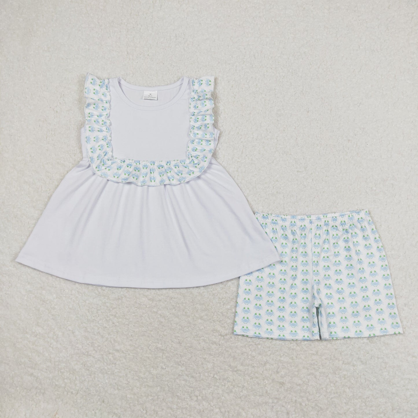 Crab Design Shorts Girls Summer Clothes Set Sisters Wear