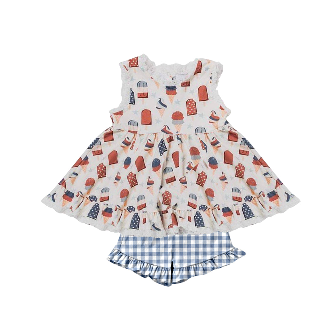 (Pre-order)GSSO1026 Popsicle Top Plaid Shorts Girls 4th of July Clothes Set