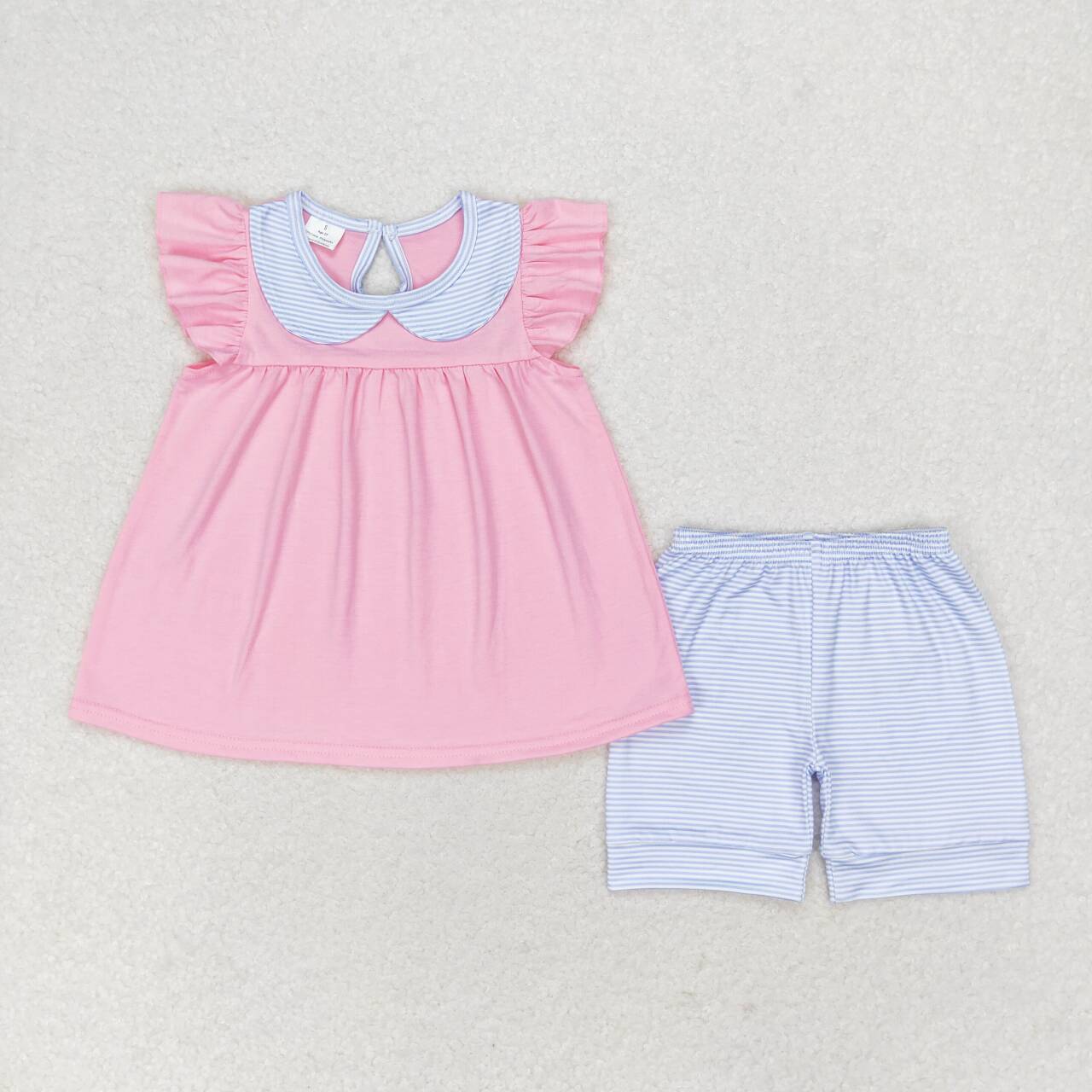 GSSO1064 Pink Top Blue Shorts Girls Summer Clothes Set