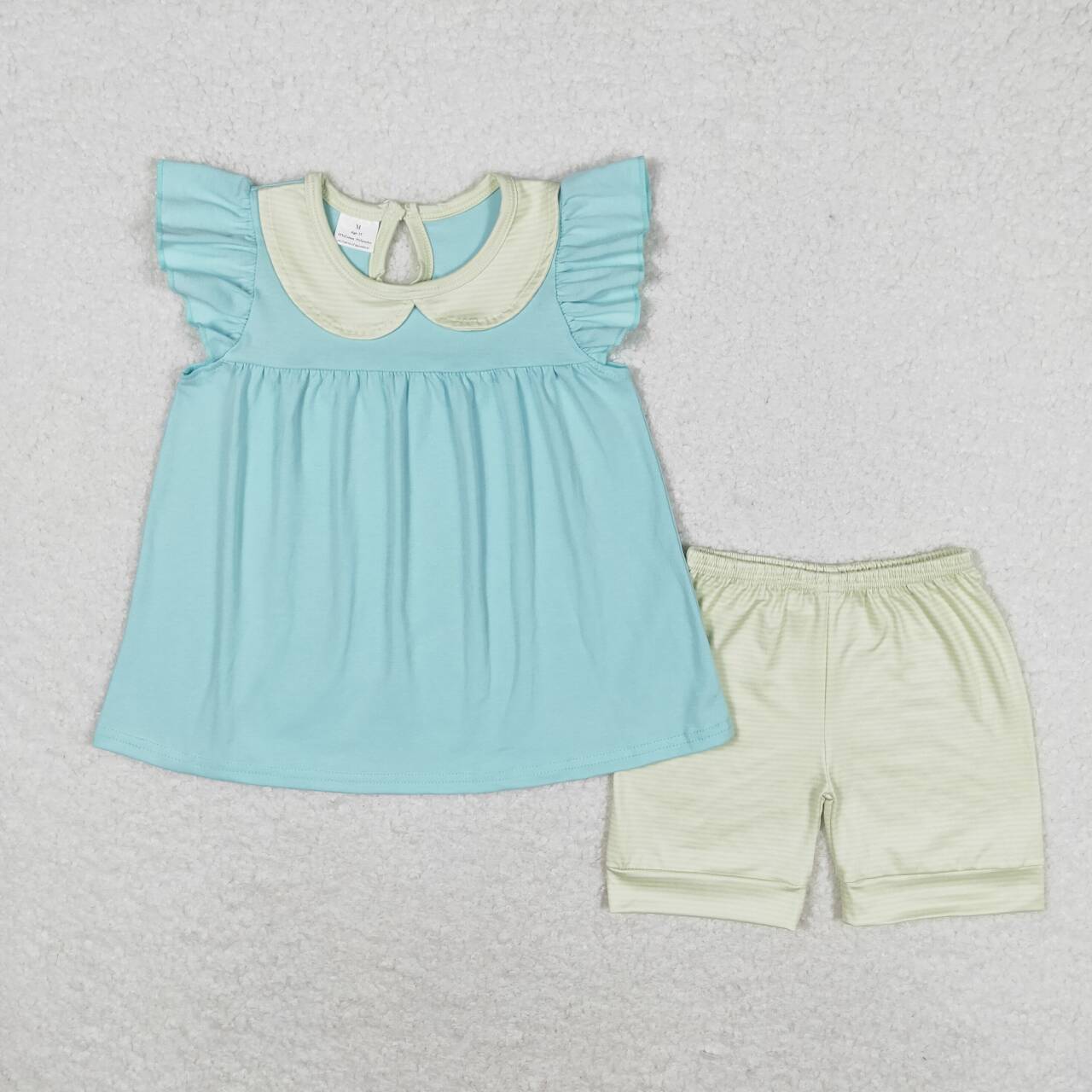 GSSO1065 Aqua Top Green Shorts Girls Summer Clothes Set