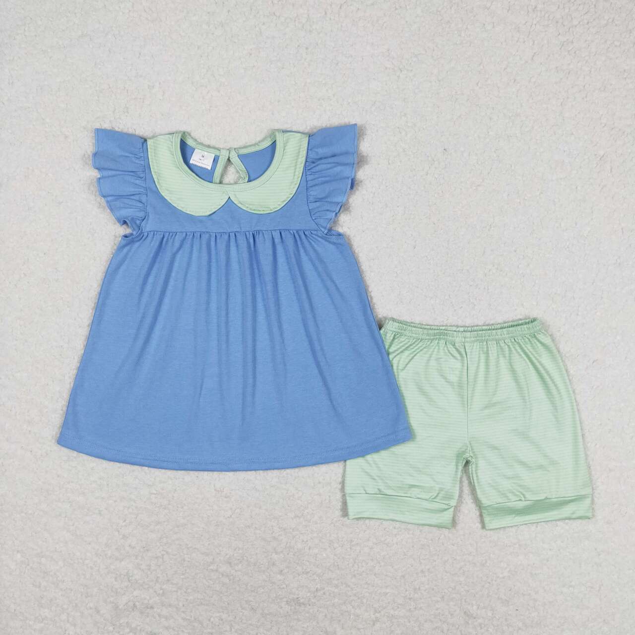 GSSO1067 Blue Top Green Shorts Girls Summer Clothes Set