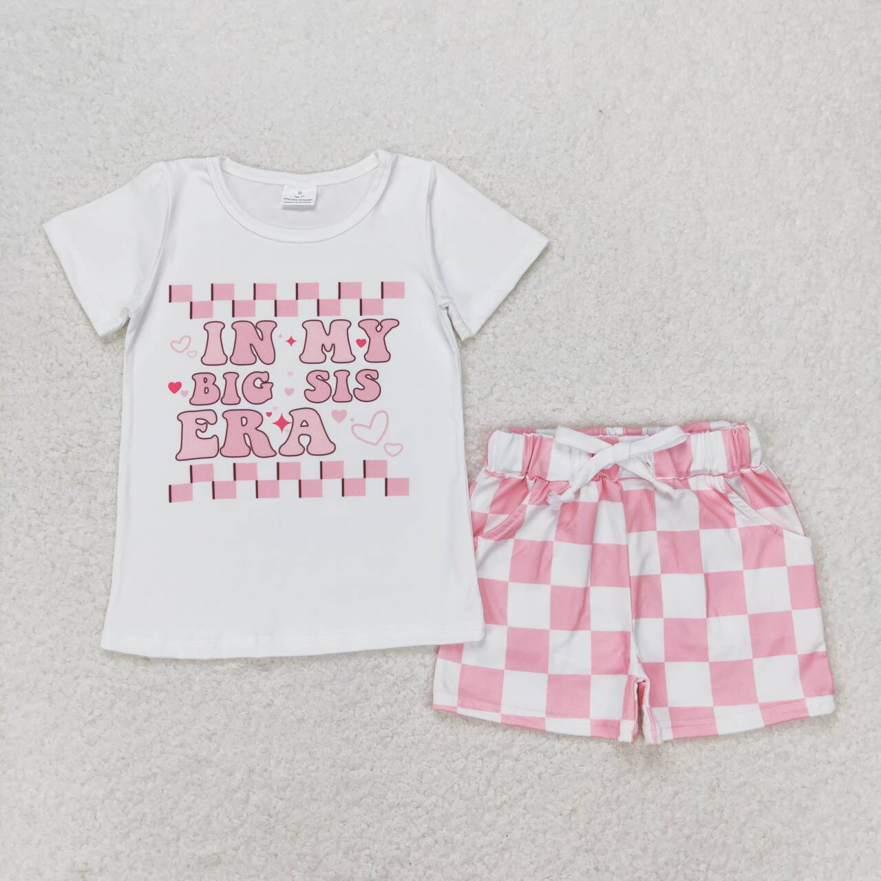 GSSO1073 In My Big ERA Top Pink Plaid Shorts Girls Summer Clothes Set