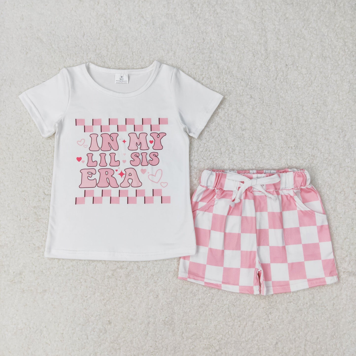 GSSO1074 In My Little ERA Top Pink Plaid Shorts Girls Summer Clothes Set