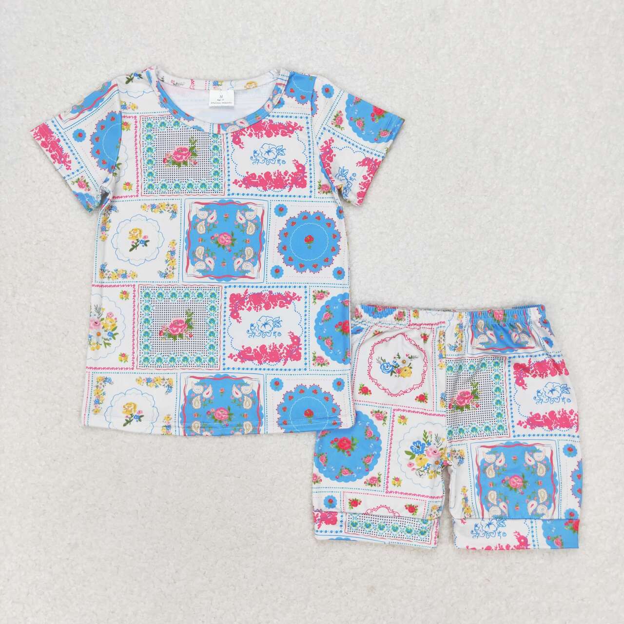 GSSO1304 Flowers Print Girls Summer Pajamas Clothes Set