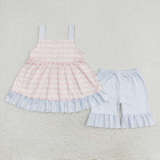 GSSO1306 Crab Tunic Top Ruffle Shorts Girls Summer Clothes Set