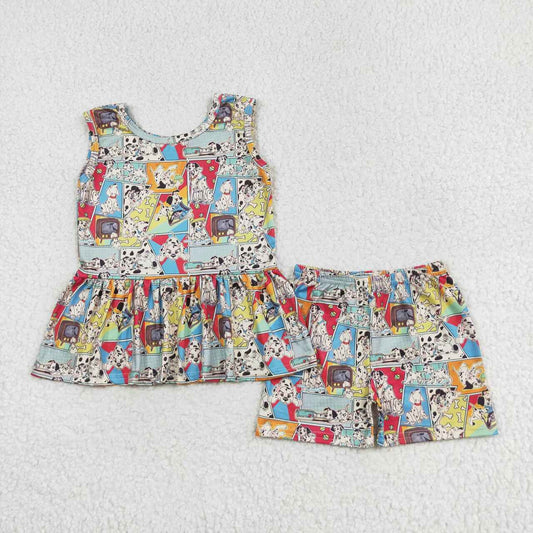GSSO1309 Cartoon Dog Print Girls Summer Clothes Set