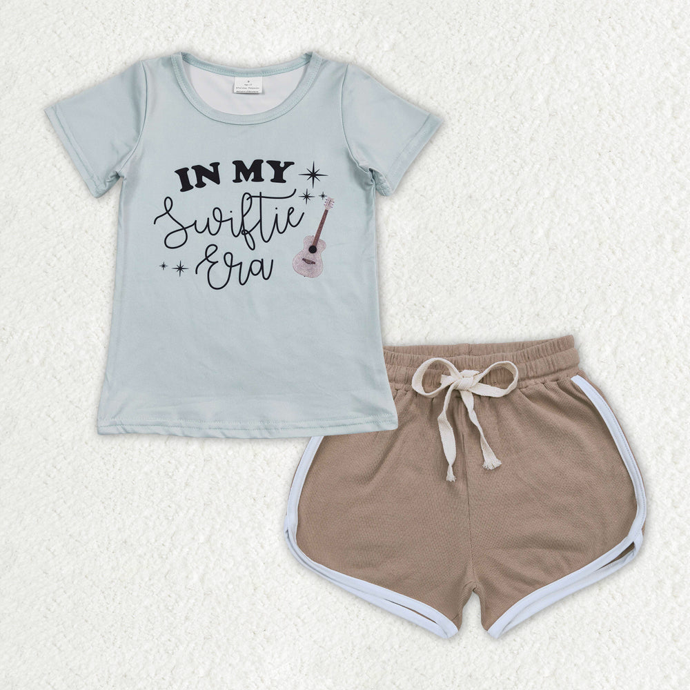 GSSO1321 In My Swiftie ERA Singer Top Khaki Shorts Girls Summer Clothes Set
