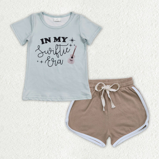 GSSO1321 In My Swiftie ERA Singer Top Khaki Shorts Girls Summer Clothes Set