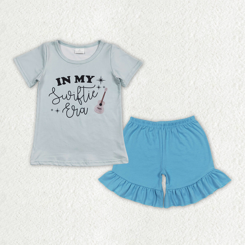 GSSO1380 Singer Swiftie In My ERA Top Blue Shorts Girls Summer Clothes Set