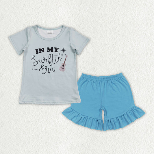 GSSO1380 Singer Swiftie In My ERA Top Blue Shorts Girls Summer Clothes Set