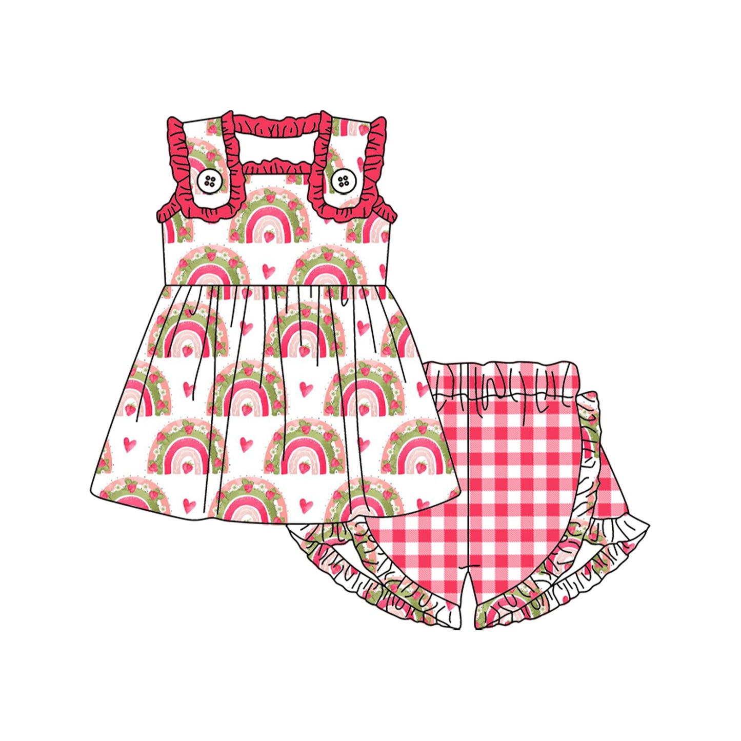(Pre-order)GSSO1469 Rainbow Heart Top Plaid Shorts Girls Valentine's Day Clothes Set