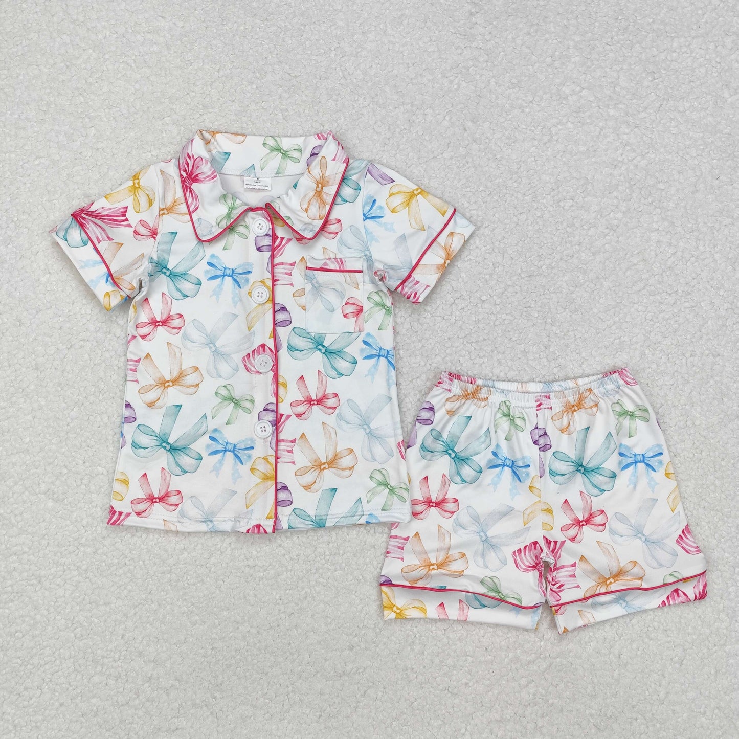 9 Colors Bows Print Girls Summer Buttons Pajamas Clothes Set Sisters Wear