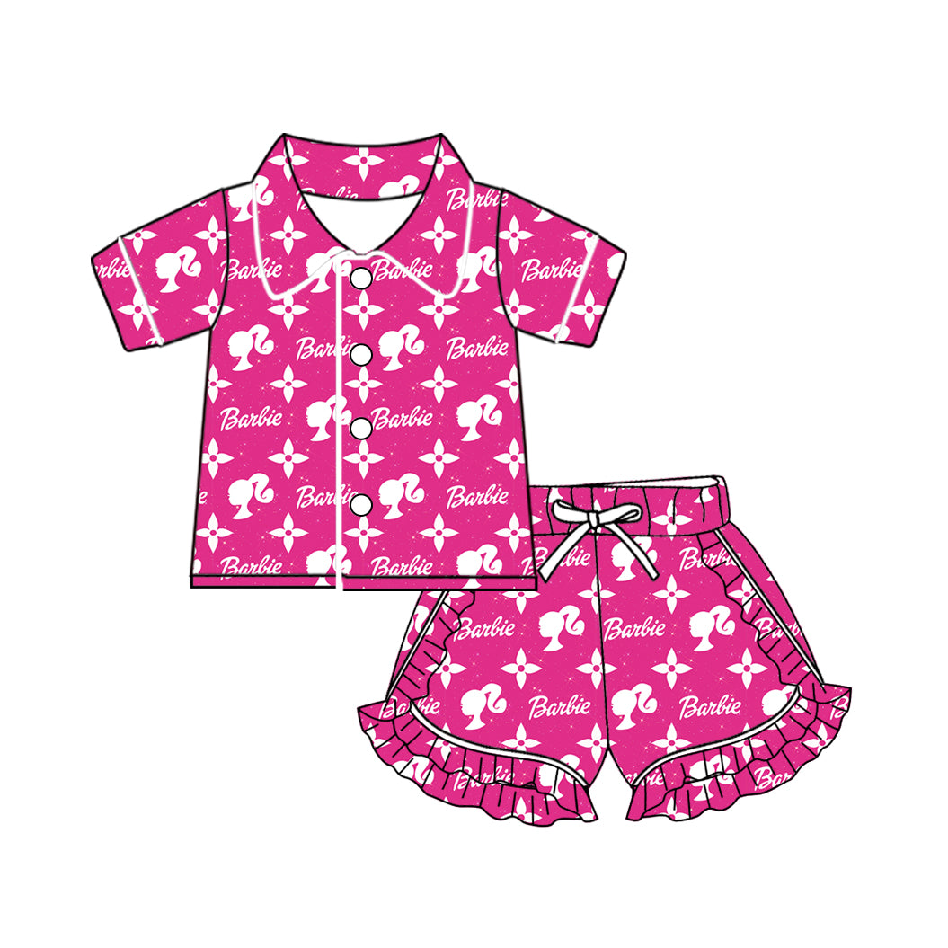 (Pre-order)GSSO1514 Pink BA Print Girls Summer Pajamas Clothes Set