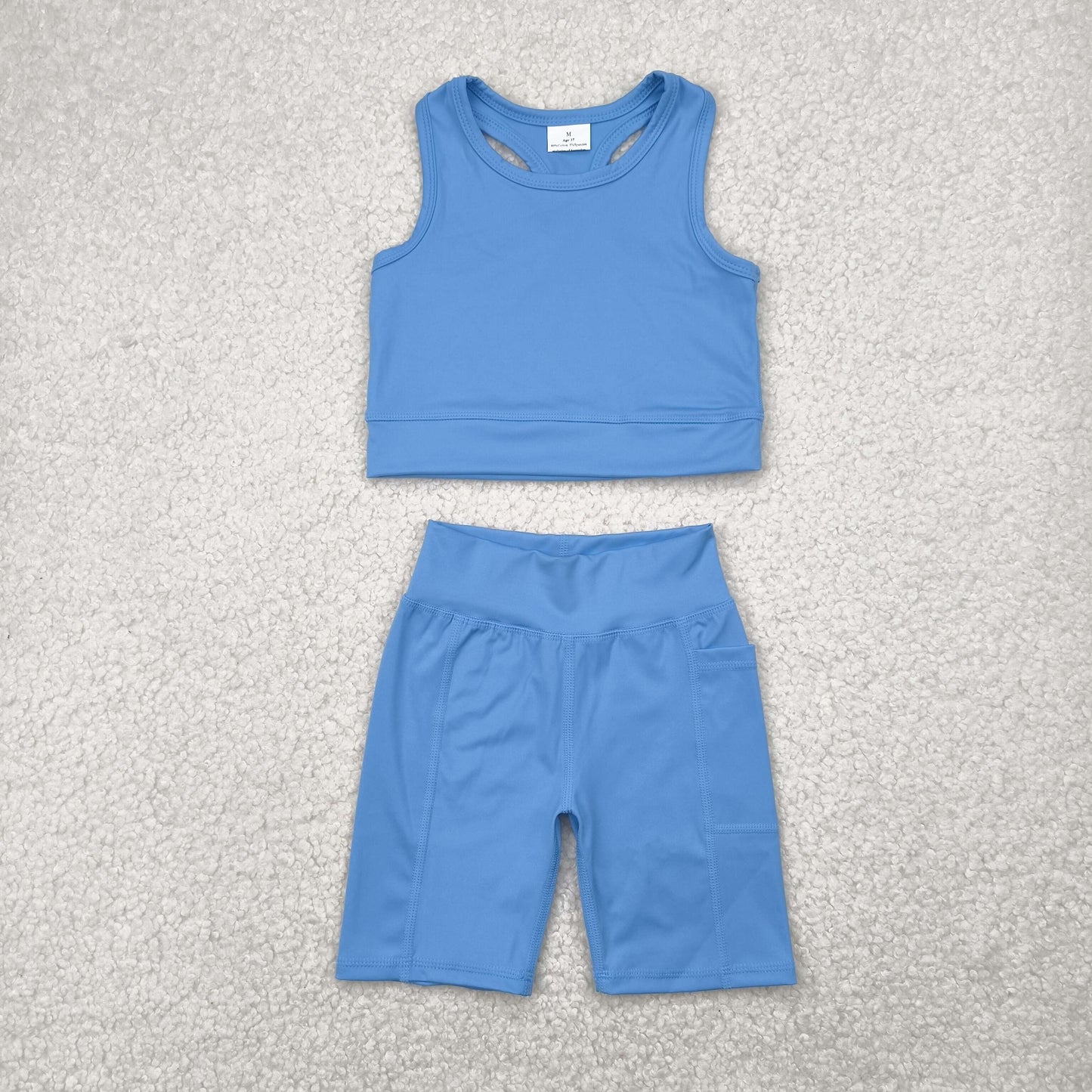 GSSO1515 Blue Color Tank Top Shorts Girls Summer Yoga Clothes Set