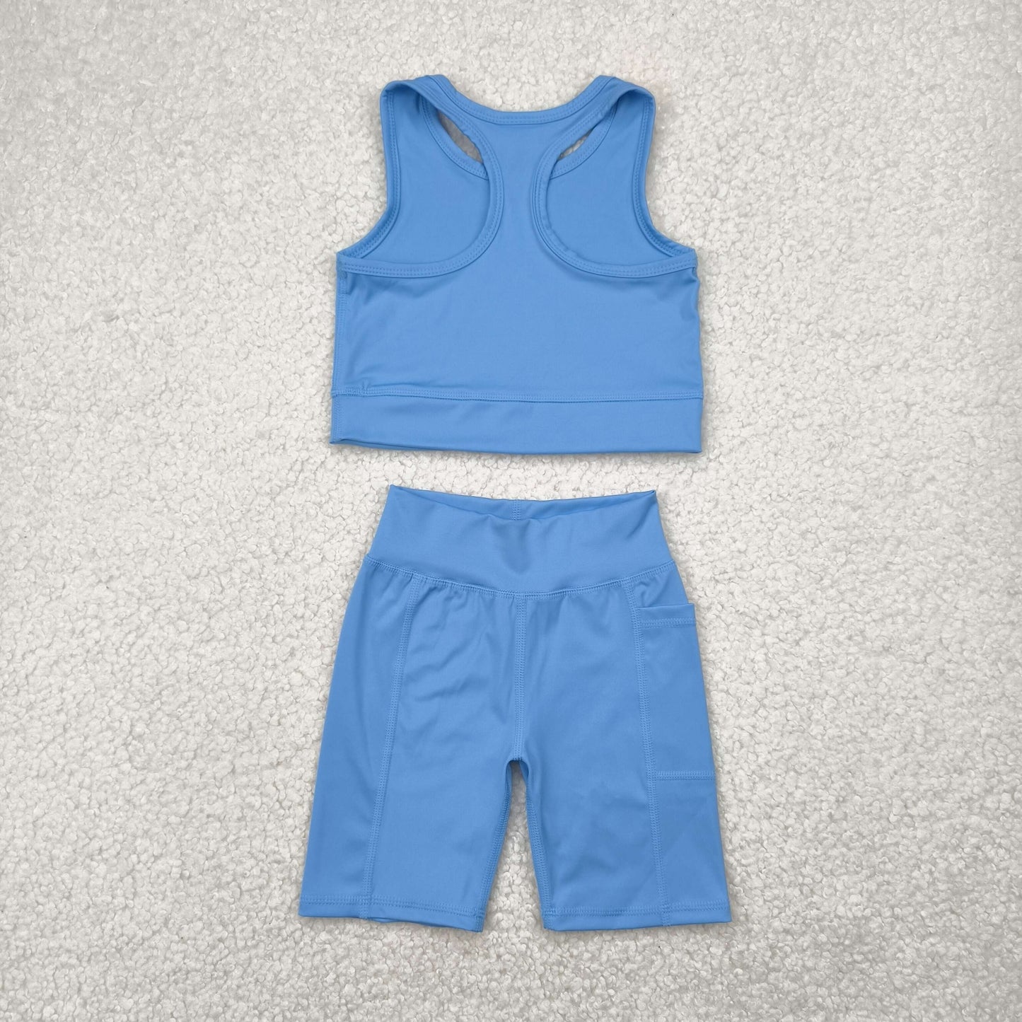 GSSO1515 Blue Color Tank Top Shorts Girls Summer Yoga Clothes Set