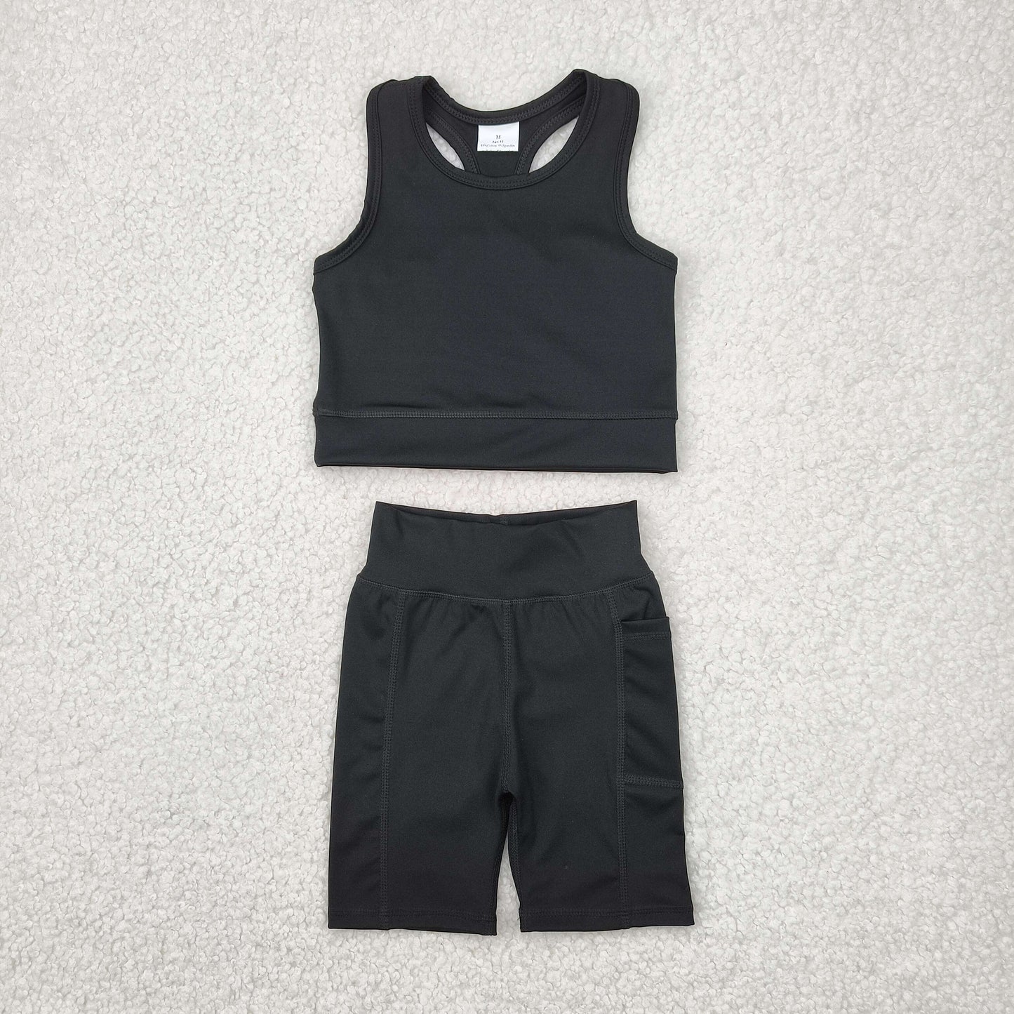 GSSO1517 Black Color Tank Top Shorts Girls Summer Yoga Clothes Set