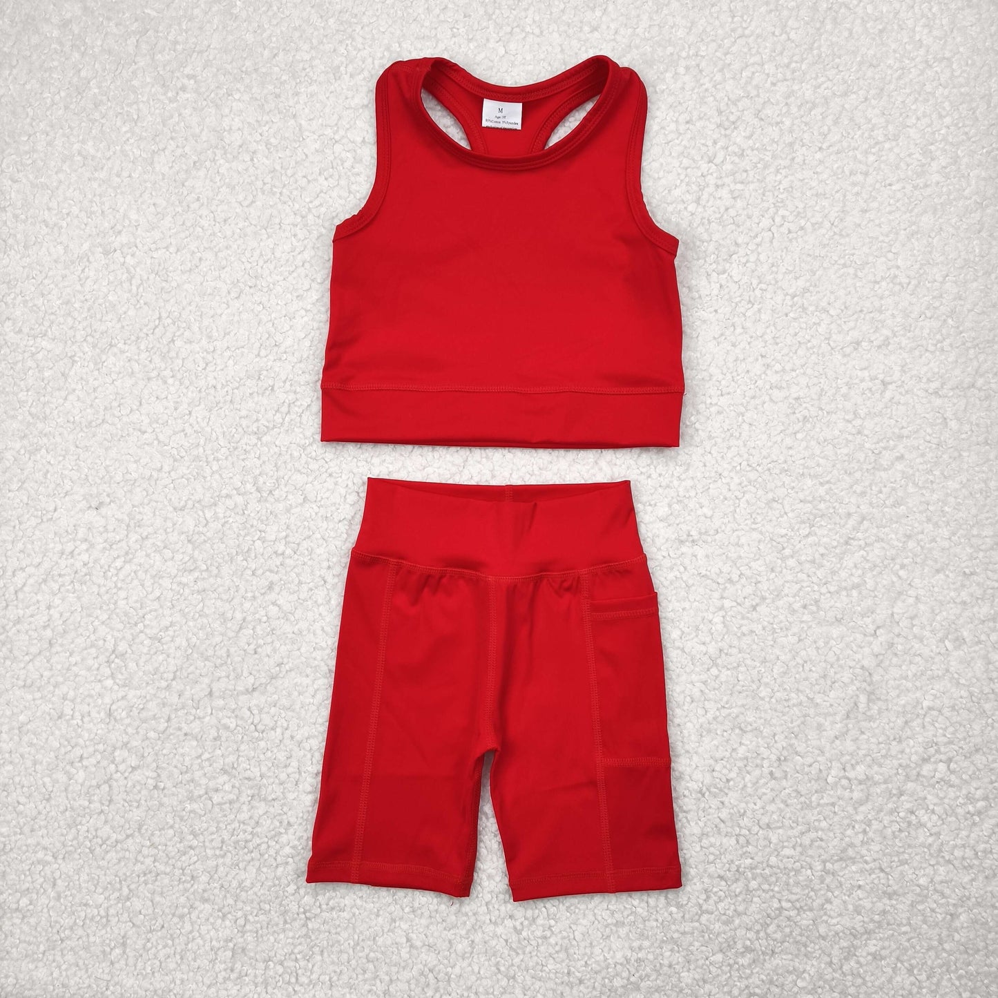 GSSO1519 Red Color Tank Shorts Girls Yoga Summer Sports Clothes Set