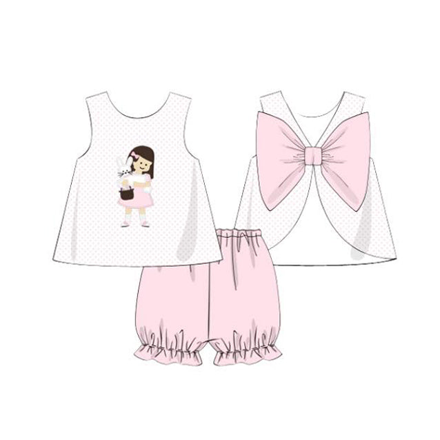(Pre-order)GSSO1526 Bunny Top Pink Shorts Girls Easter Clothes Set