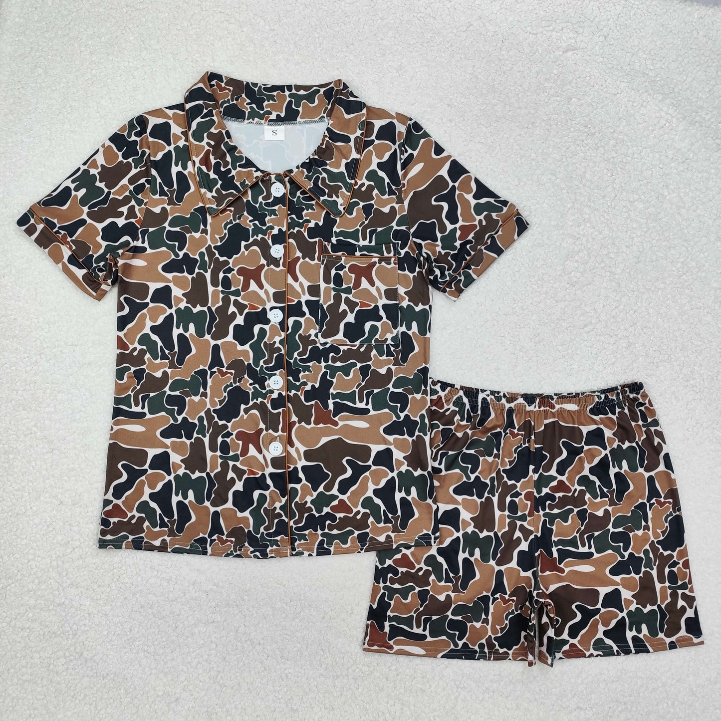GSSO1538 Brown Camo Print Adult Summer Pajamas Clothes Set