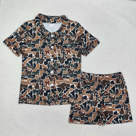 GSSO1538 Brown Camo Print Adult Summer Pajamas Clothes Set