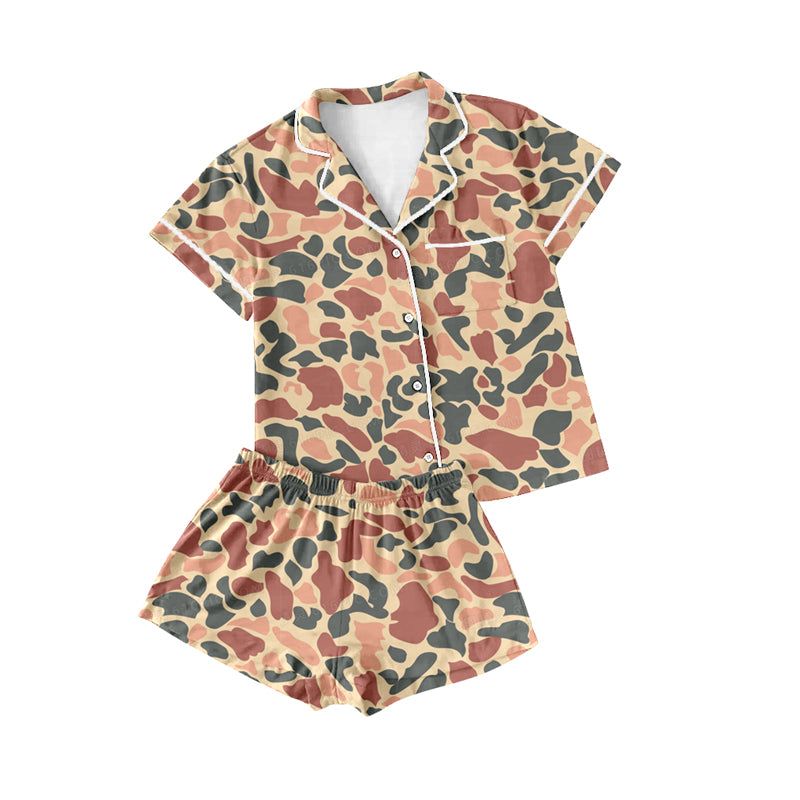 (Pre-order)GSSO1550 Camo Print Adult Summer Pajamas Clothes Set