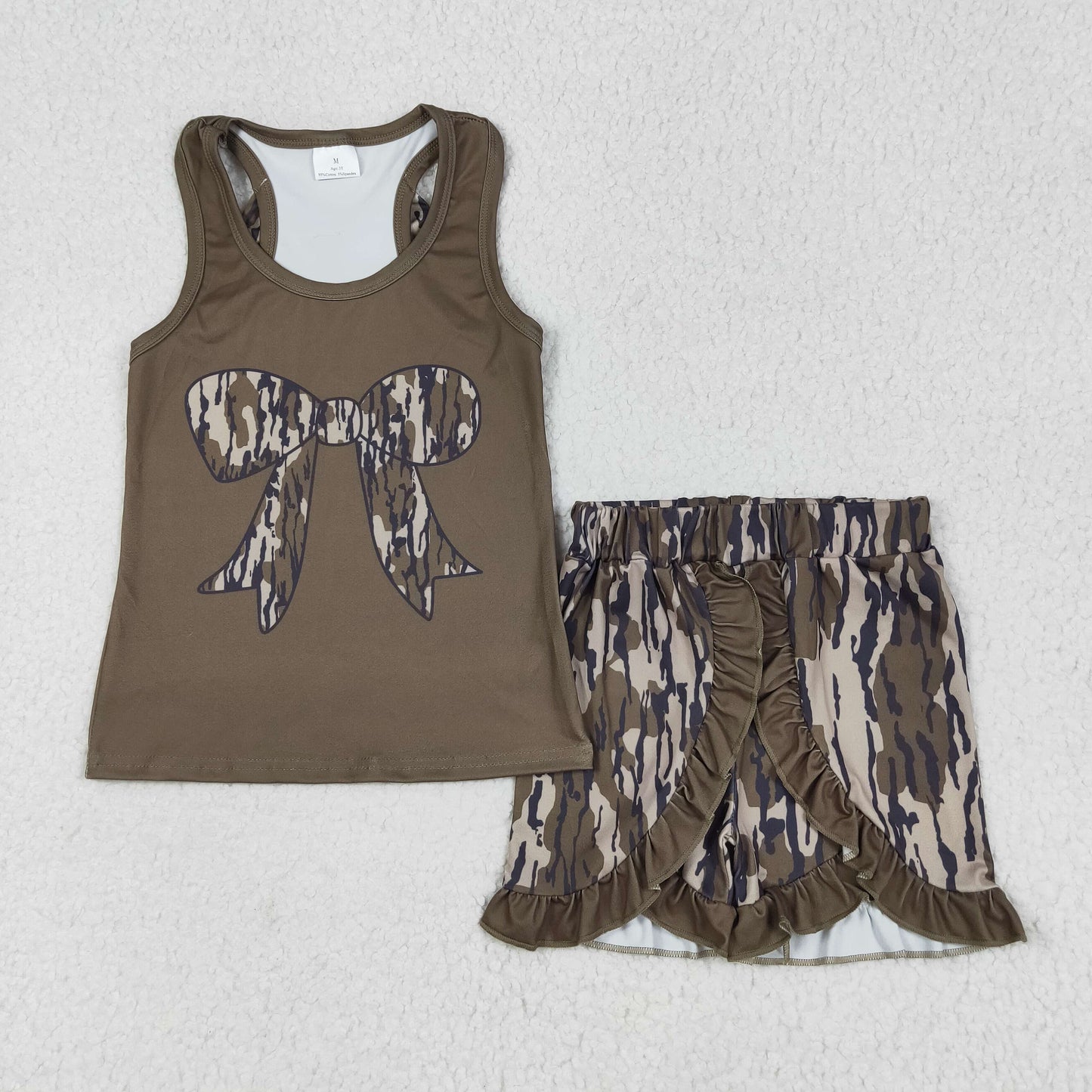 2 Colors Camo Bows Shorts Girls Summer Clothes Set Sisters Wear