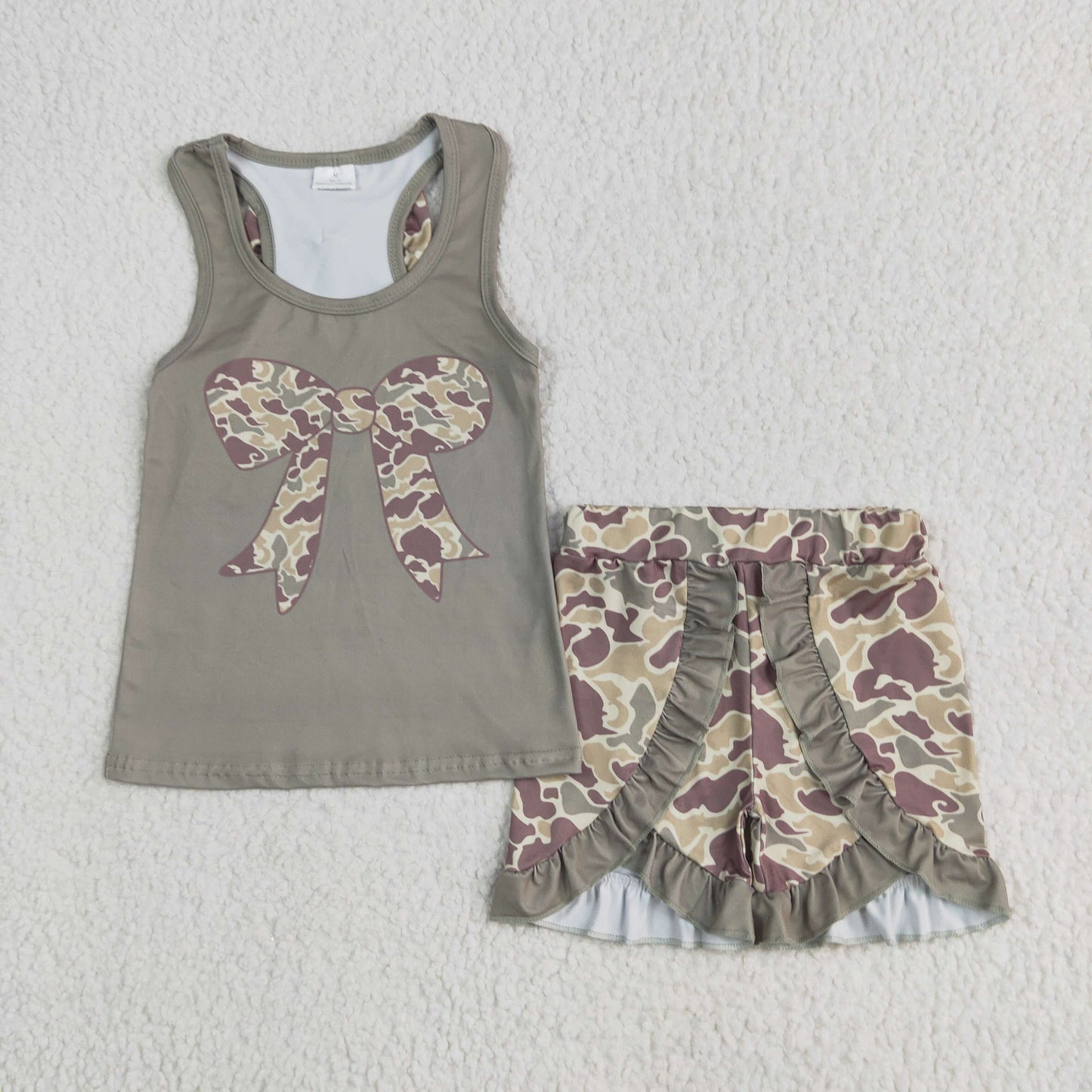 2 Colors Camo Bows Shorts Girls Summer Clothes Set Sisters Wear
