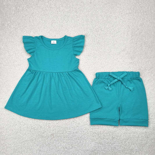 GSSO1731 Blue Color Tunic Top Shorts Girls Summer Clothes Set