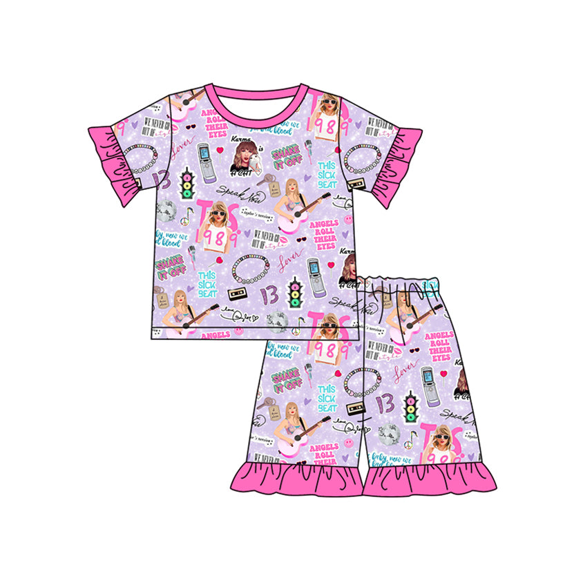 (Pre-order)GSSO1755 Singer Swiftie Purple Print Girls Summer Pajamas Clothes Set