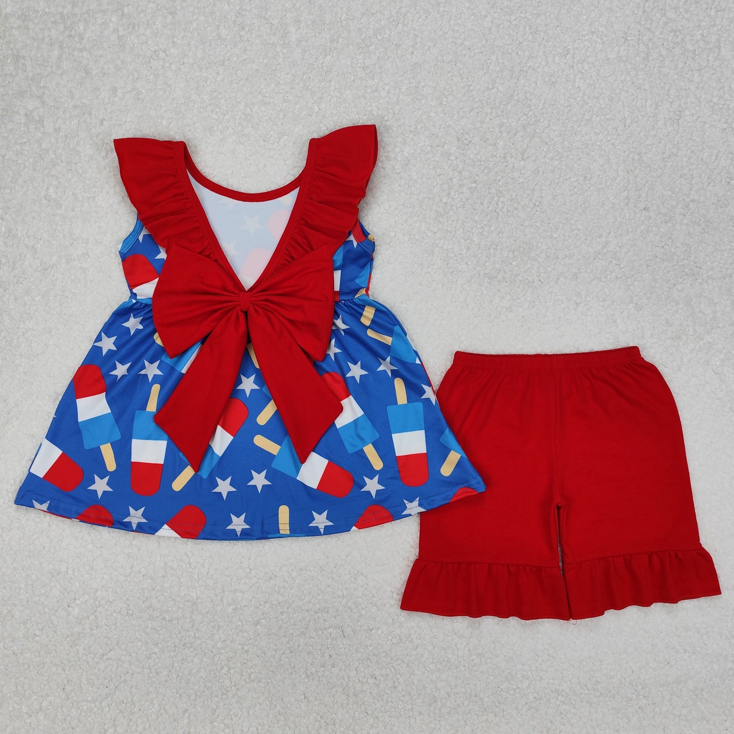 GSSO1765 Popsicle Tunic Top Red Shorts Girls 4th of July Clothes Set