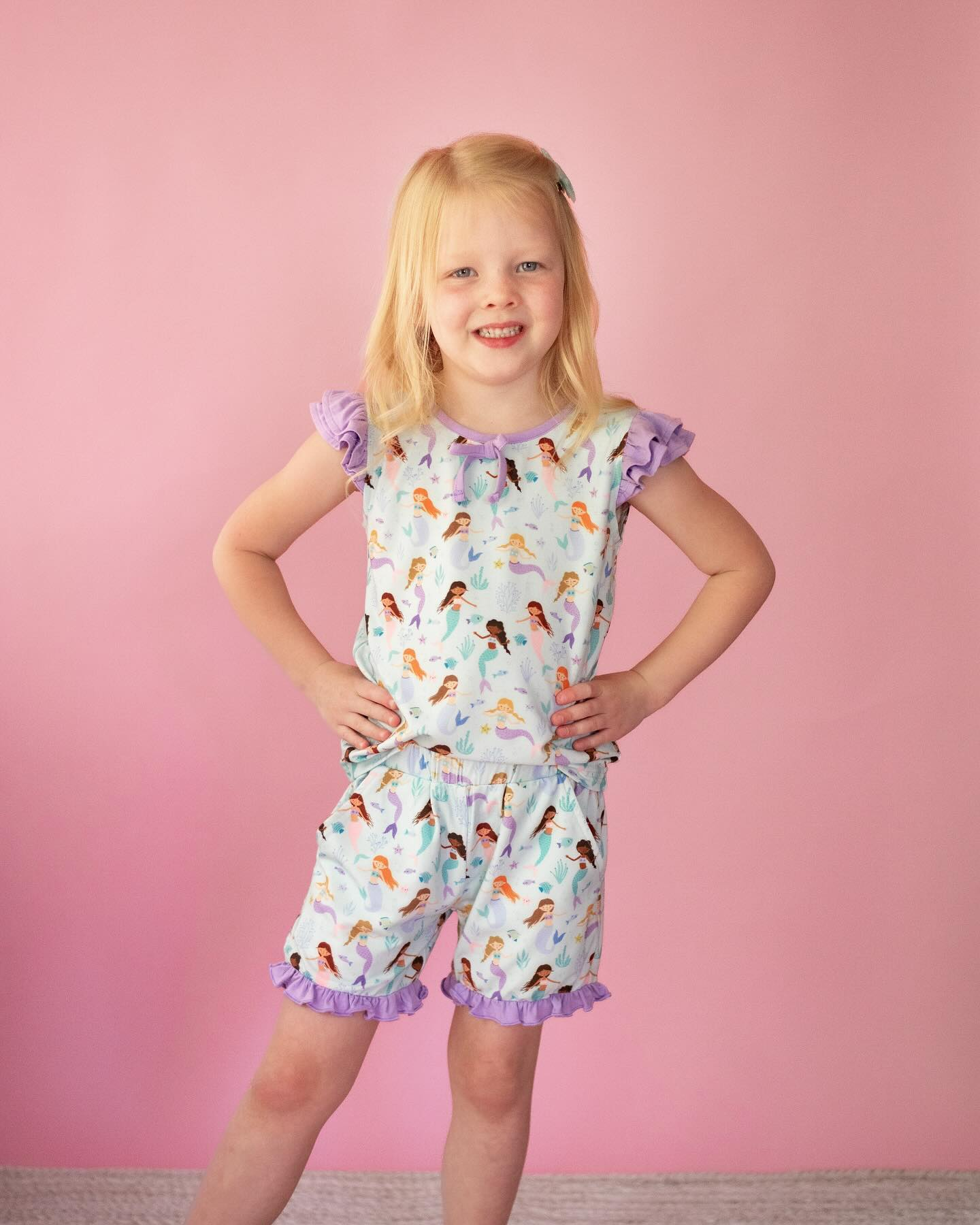 (Pre-order)GSSO1840 Mermaid Print Girls Summer Clothes Set