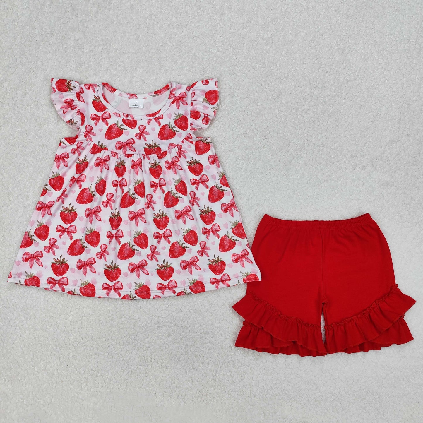Strawberry Bows Print Sisters Summer Matching Clothes