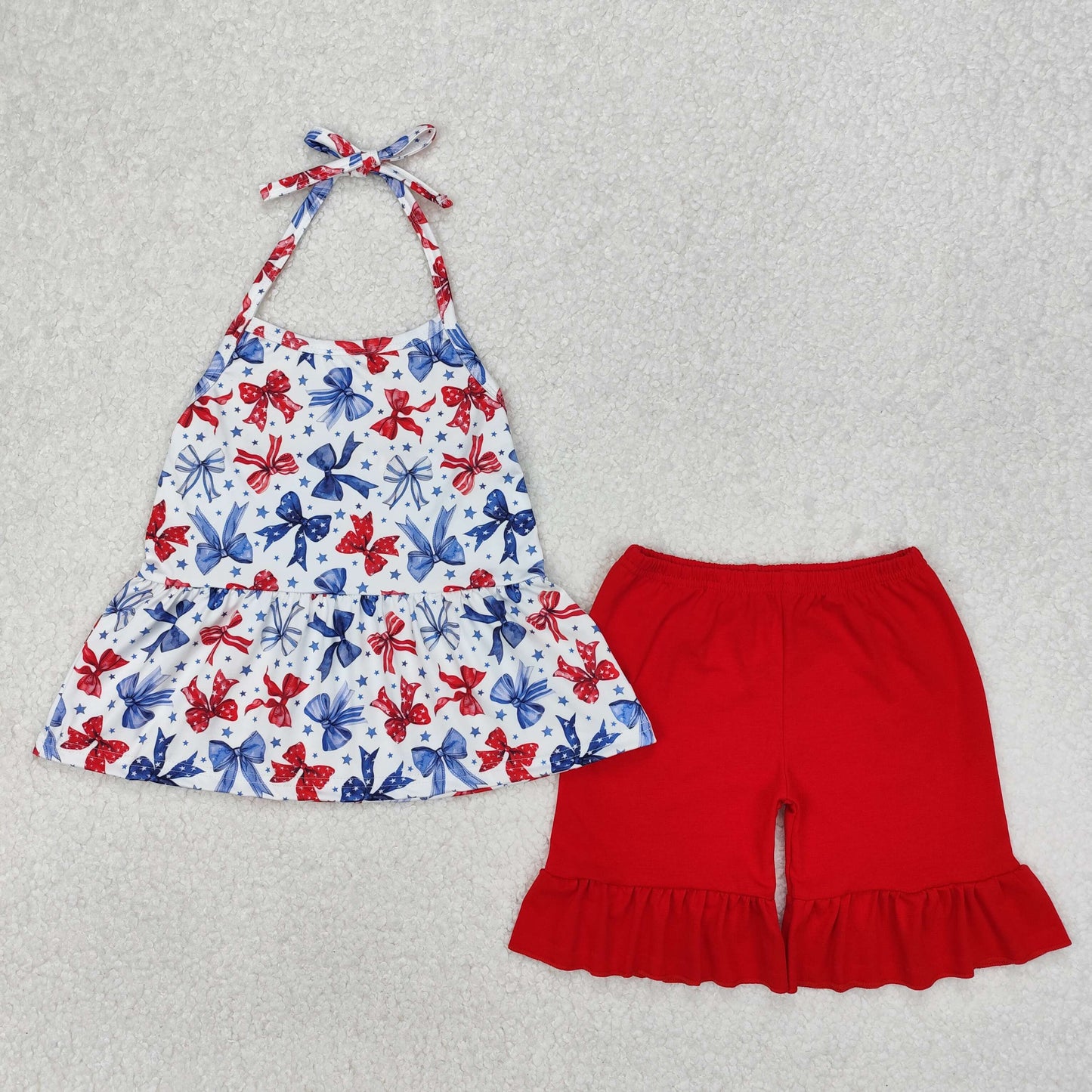 Bows Stars Print Halter Sisters 4th of July Matching Clothes