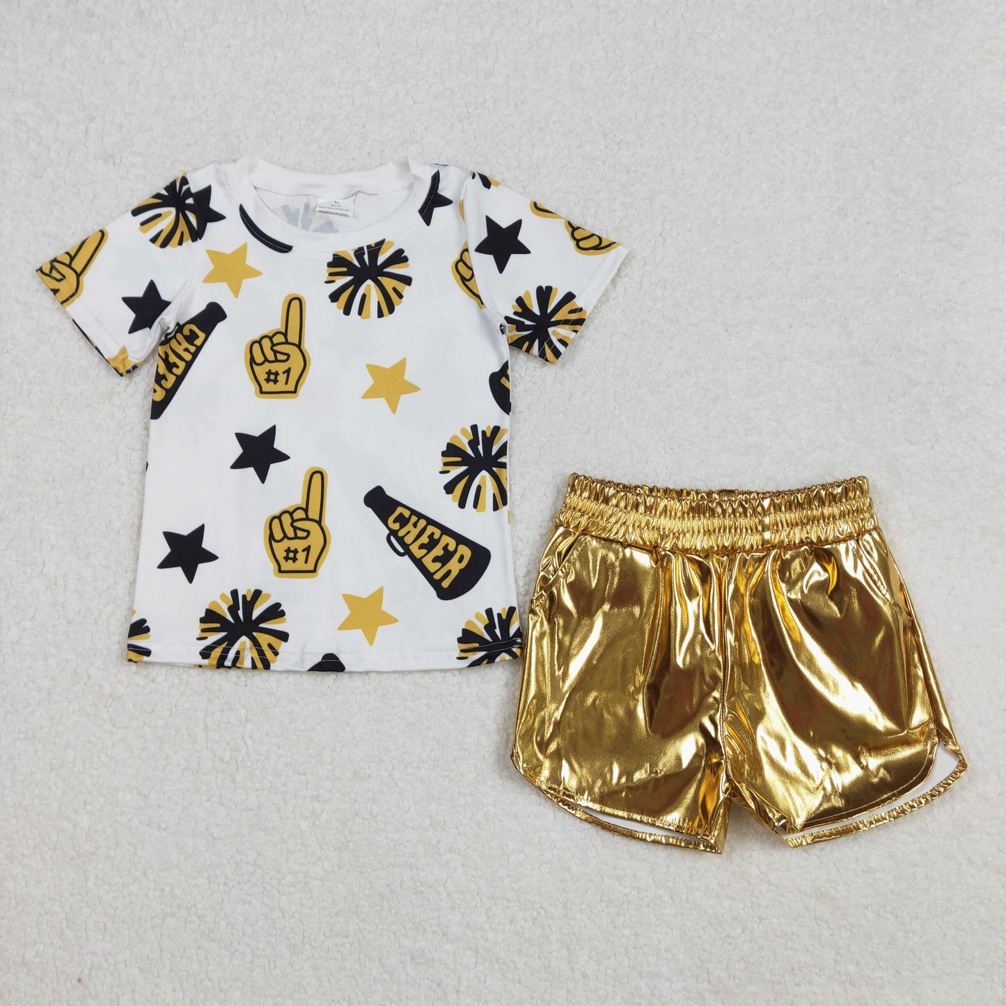 8 Colors Cheer Top Pleather Shorts Girls Summer Clothes Set Sisters Wear