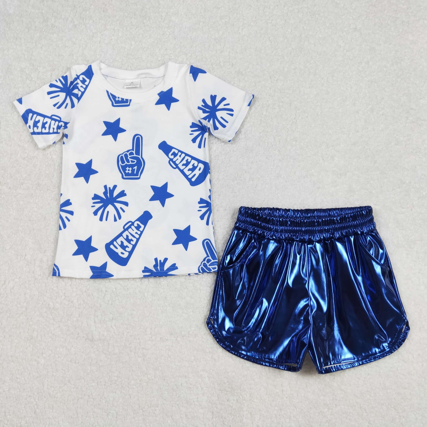 8 Colors Cheer Top Pleather Shorts Girls Summer Clothes Set Sisters Wear