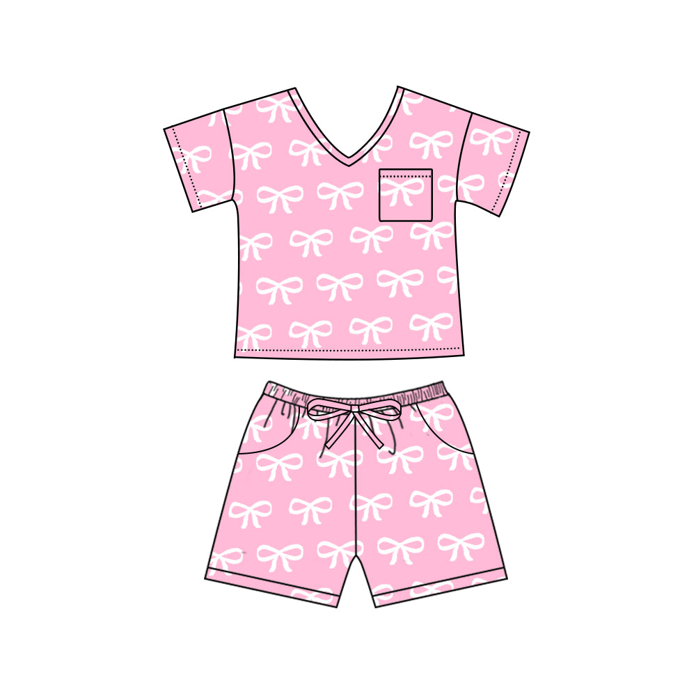 (Pre-order)GSSO1940 Adult Pink Bows Print Woman Summer Pajamas Clothes Set