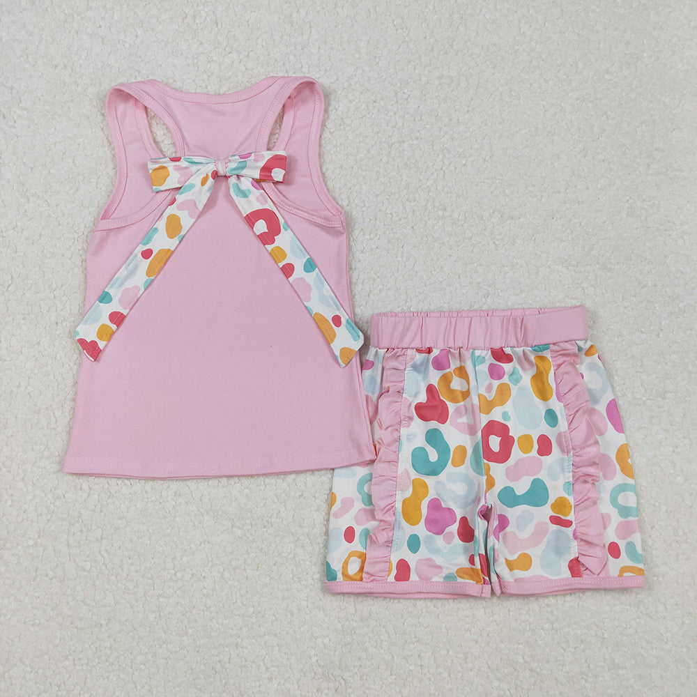 7 Colors Pocket Vest Top Shorts Girls Summer Clothes Set Sisters Wear