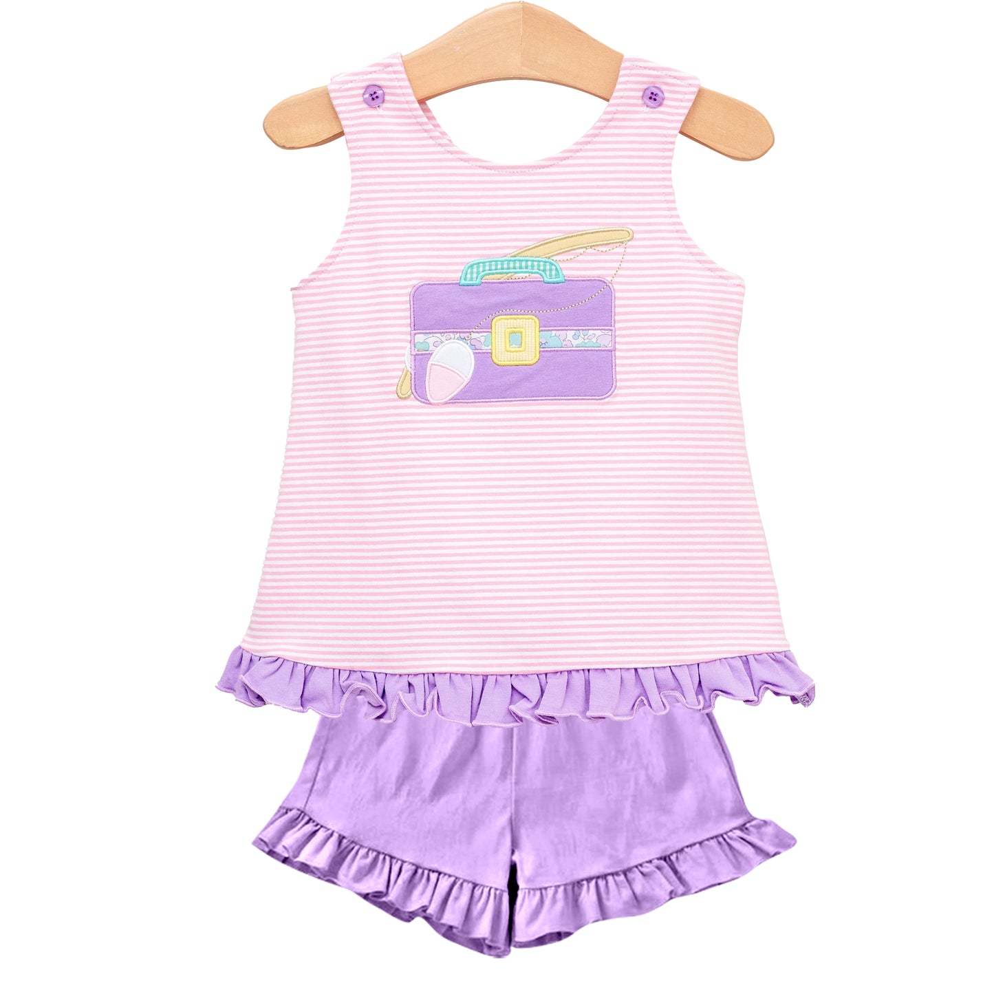 (Pre-order)GSSO1987 Fishing Box Stripes Top Purple Shorts Girls Summer Clothes Set