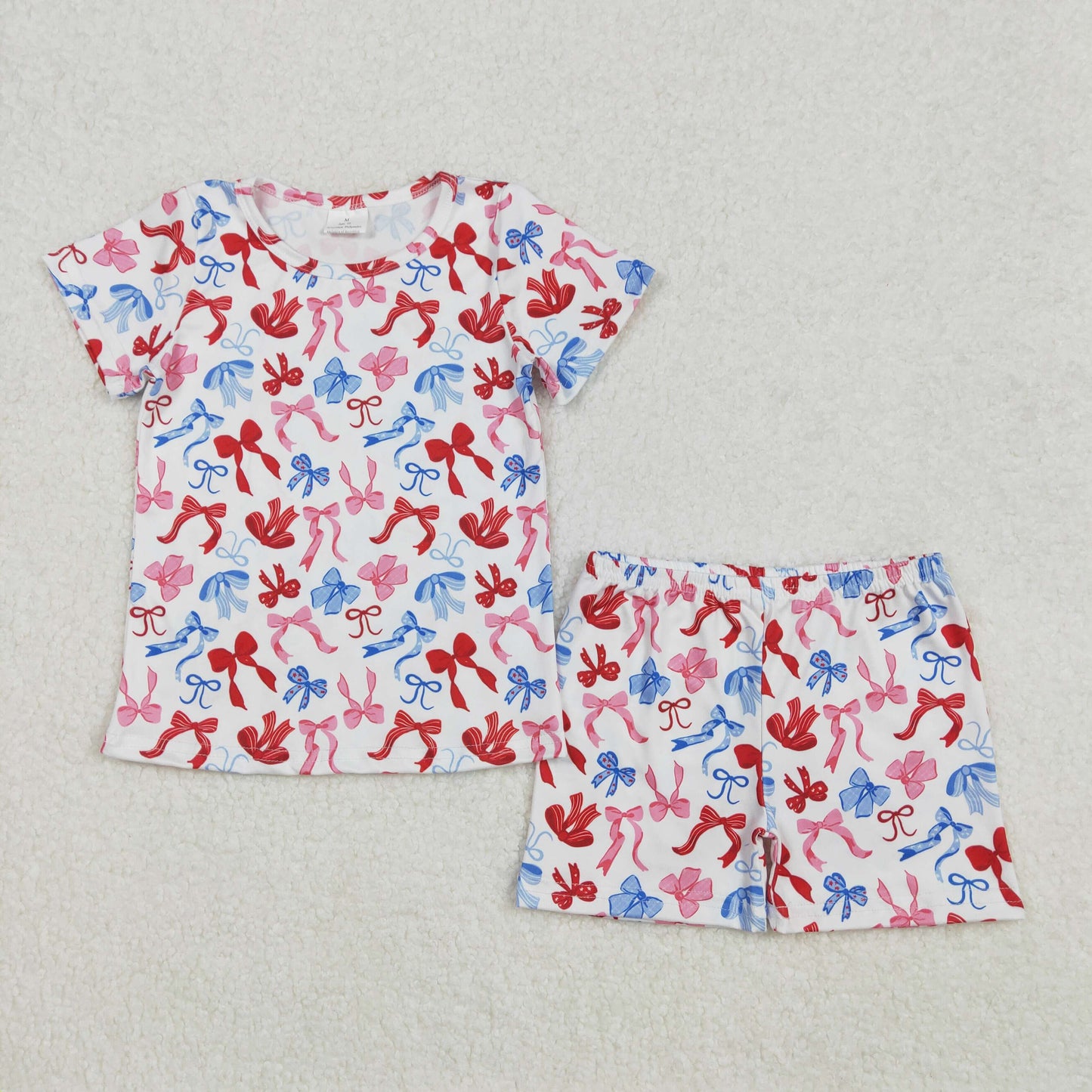 GSSO1992 Red Blue Bows Print Girls 4th of July Clothes Set