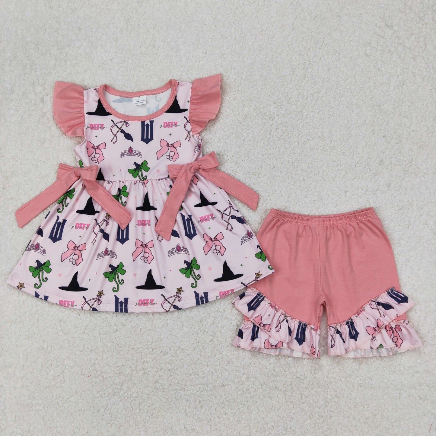 GSSO2006 Movie DEF* Bows Tunic Top Pink Shorts Girls Summer Clothes Set