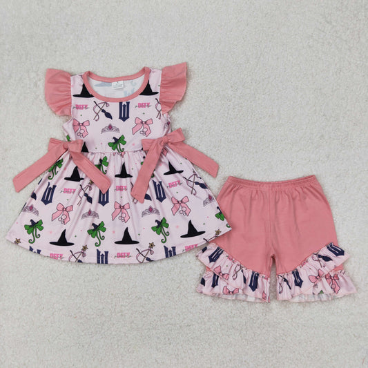 GSSO2006 Movie DEF* Bows Tunic Top Pink Shorts Girls Summer Clothes Set