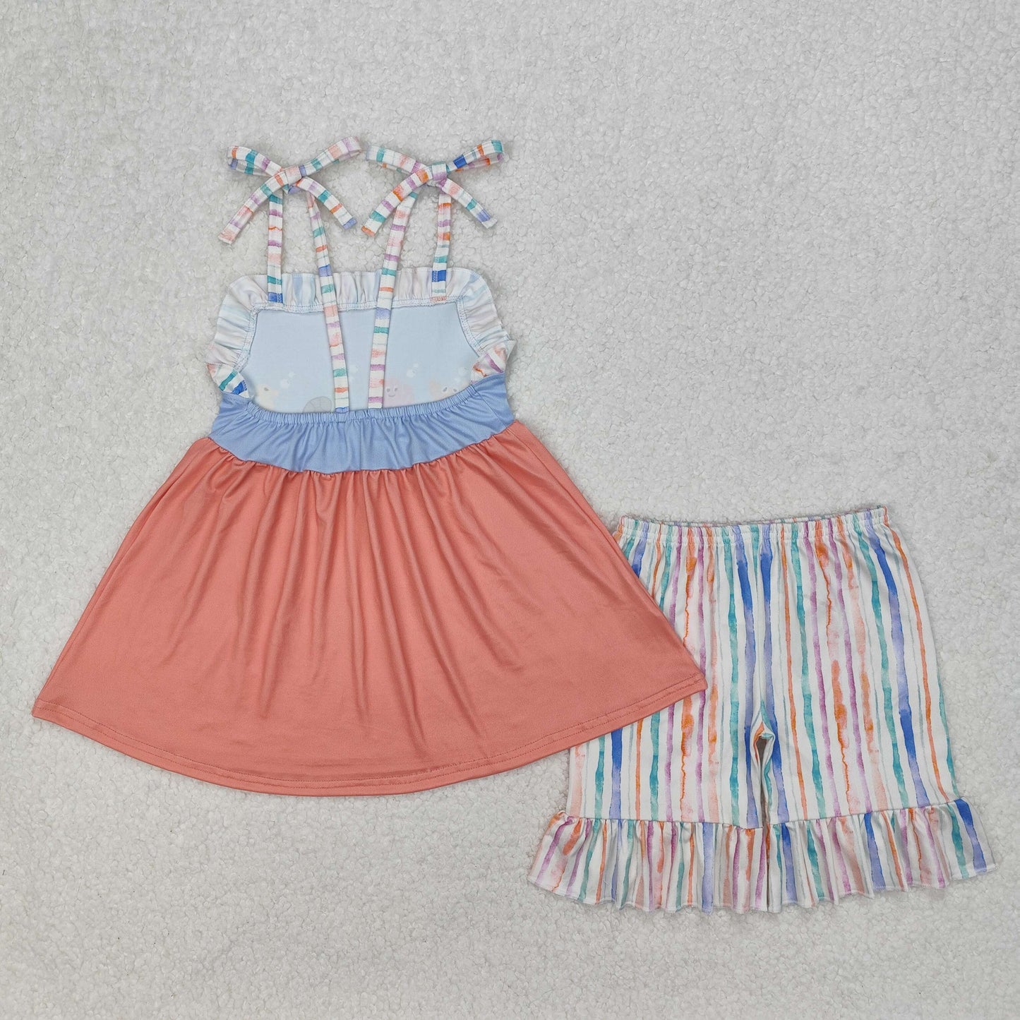 GSSO2016 Crab Seahorse Turtle Tunic Top Stripes Shorts Girls Summer Clothes Set