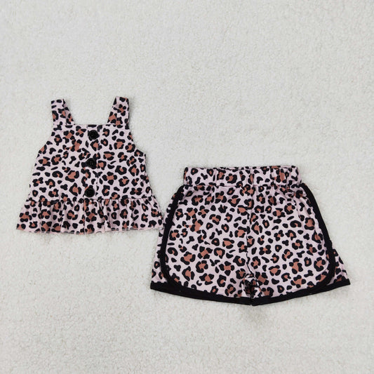 GSSO2053 Leopard Print Tank Top Shorts Girls Summer Clothes Set