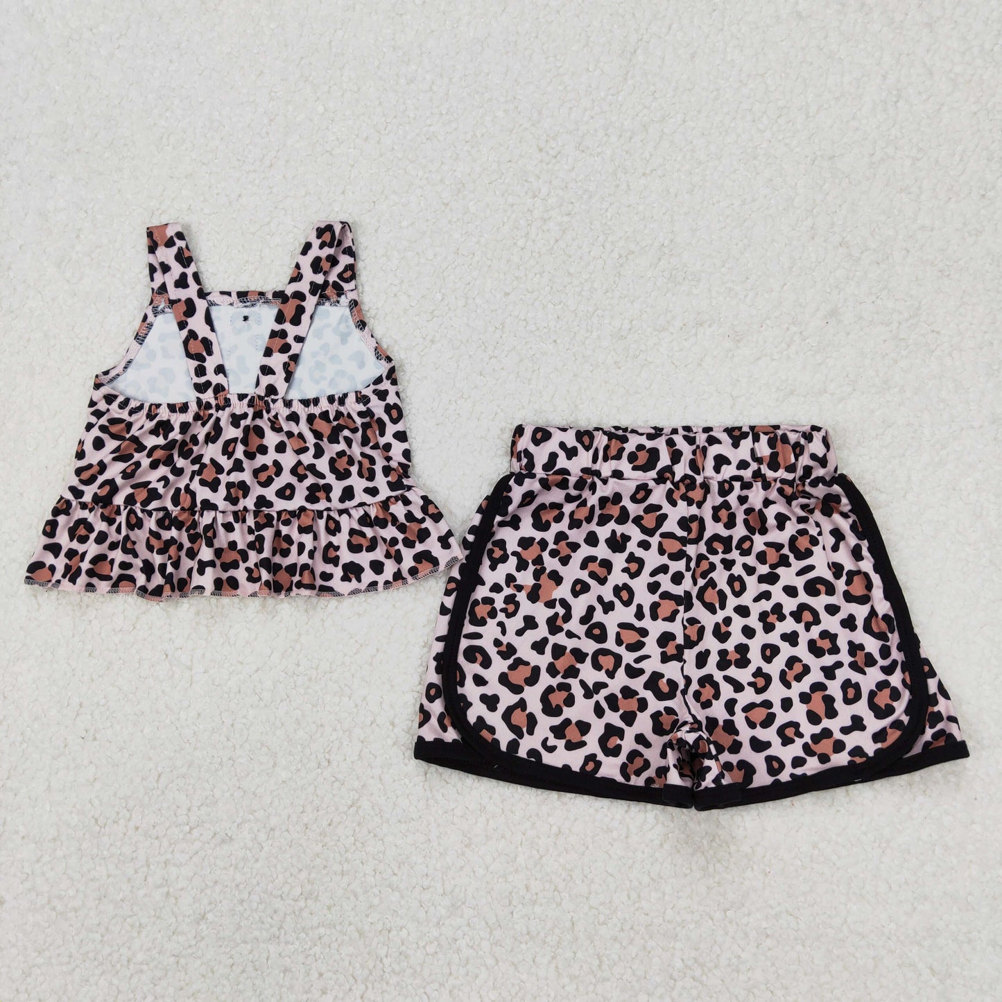 GSSO2053 Leopard Print Tank Top Shorts Girls Summer Clothes Set