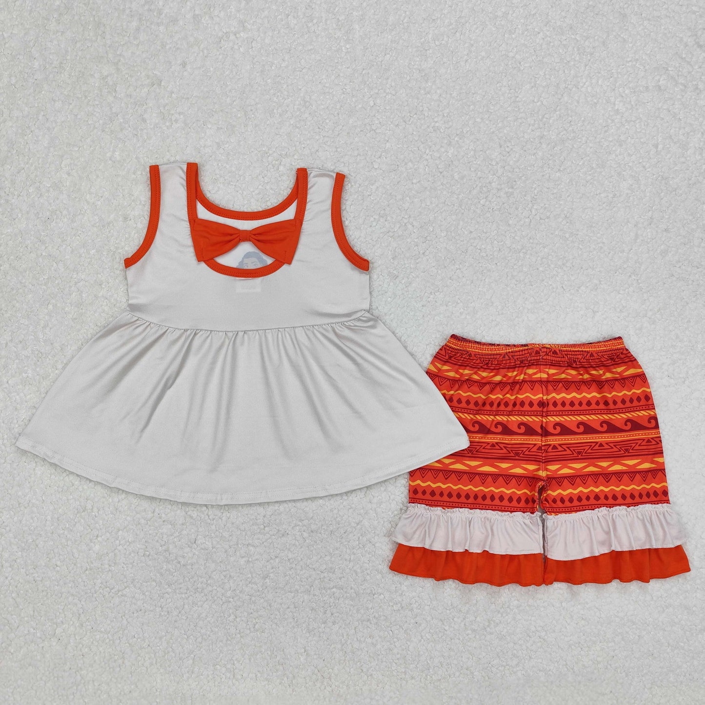 GSSO2057 Cartoon Princess Moann* Tunic Top Ruffle Shorts Girls Summer Clothes Set