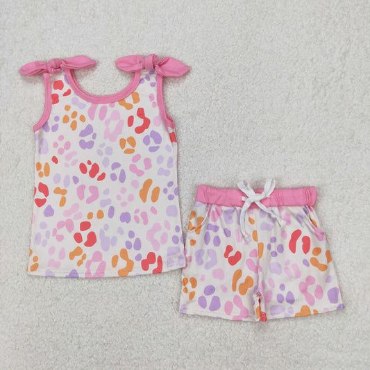 GSSO2081  Pink Leopard Tank Top Pockets Shorts Girls Summer Clothes Set