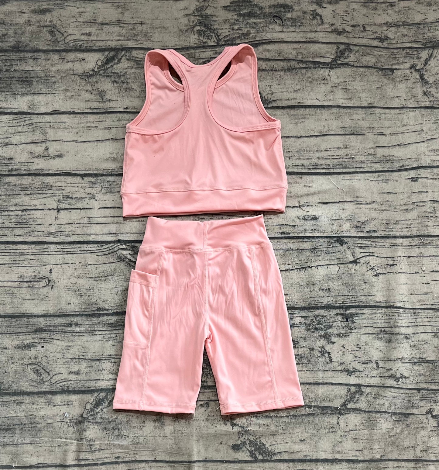 (Pre-order)GSSO2129 Light Pink Color Vest Top Shorts Girls Summer Yoga Clothes Set