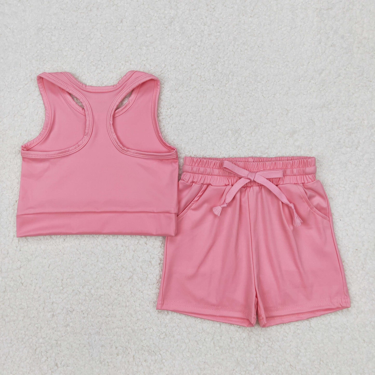 4 Colors Tank Top Pockets Shorts Girls Yoga Summer Sports Clothes Set Sisters Wear
